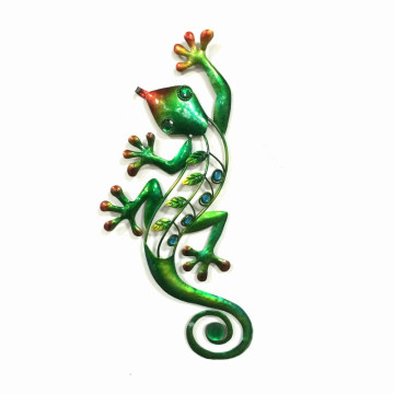 Deluxe Jeweled Green Gecko Garten Metall Wand Kunst Dekoration